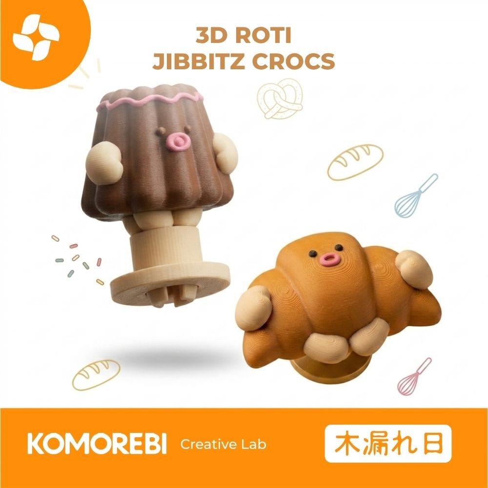 Jibbitz Crocs Roti Lucu 3D Pin Sandal Aksesoris Clog Karakter Croissant Pudding Ireng Kawaii Unik So