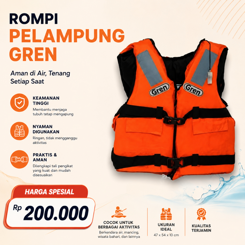 Life Jacket / Rompi Pelampung / Rescue Vest Gren