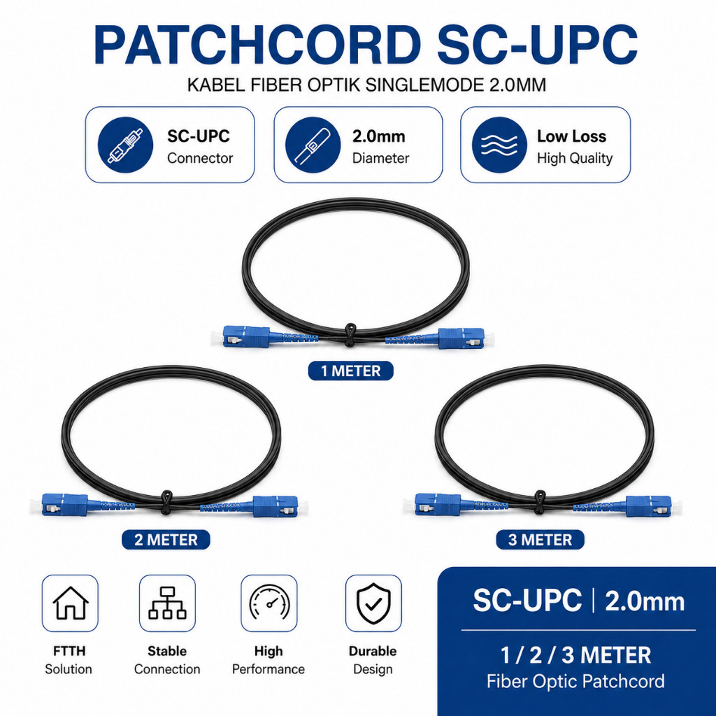 Patchcore Fiber Optic Fujitomo 2mm Hitam - Kualitas Premium, Tahan Lama, Pilihan Panjang