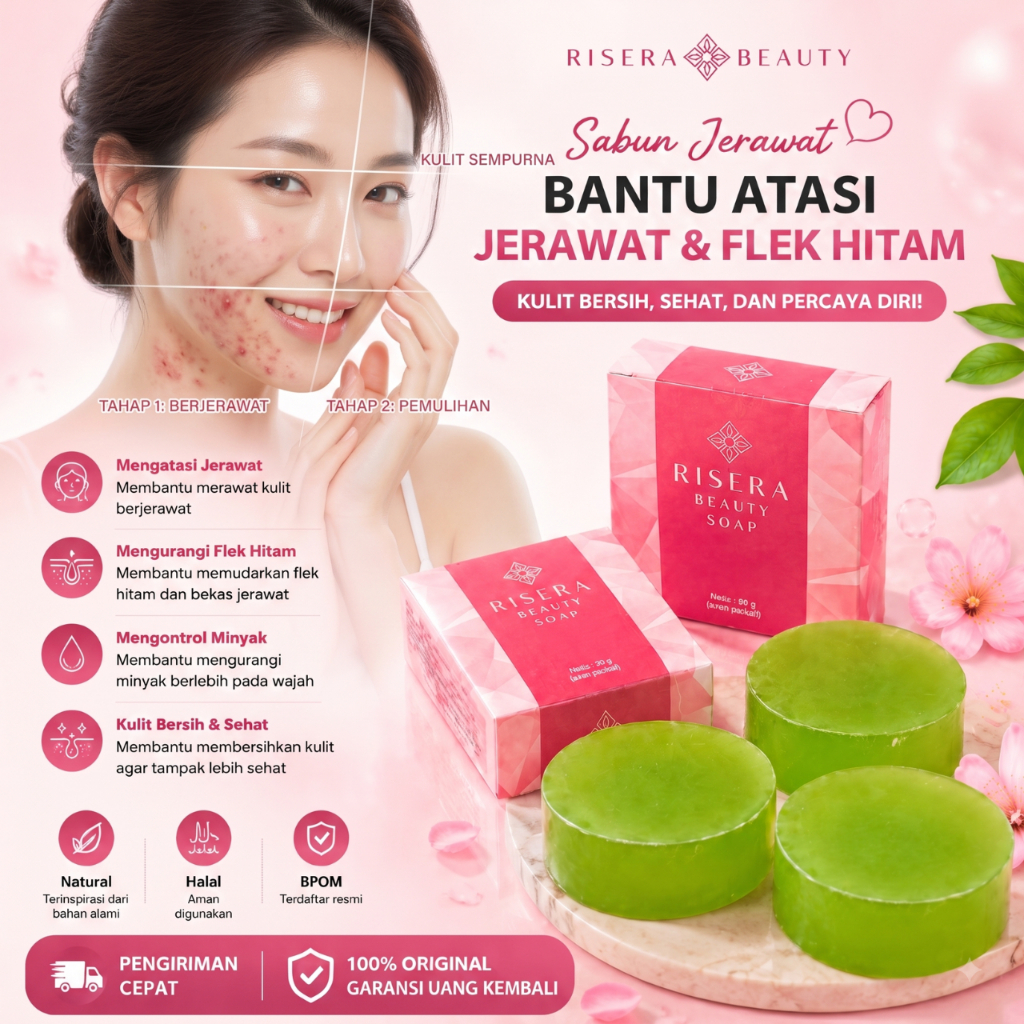RISERA BEAUTY Acne Soap Penghilang Jerawat,Komedo Dan Flek Hitam Menyamarkan warna kulit tidak rata