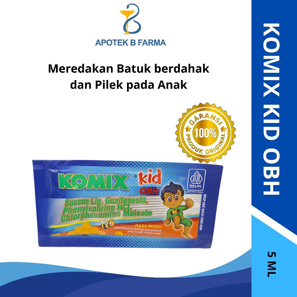Komix Kid OBH 1 sachet 5 ml / Herbal Meredakan batuk berdahak dan pilek pada anak / Rasa madu