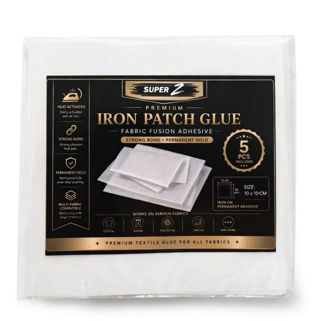SUPER Z Lem Setrika Kain Iron Patch Glue 10x10cm Isi 5 Pcs Lem Perekat Patch Baju Permanen