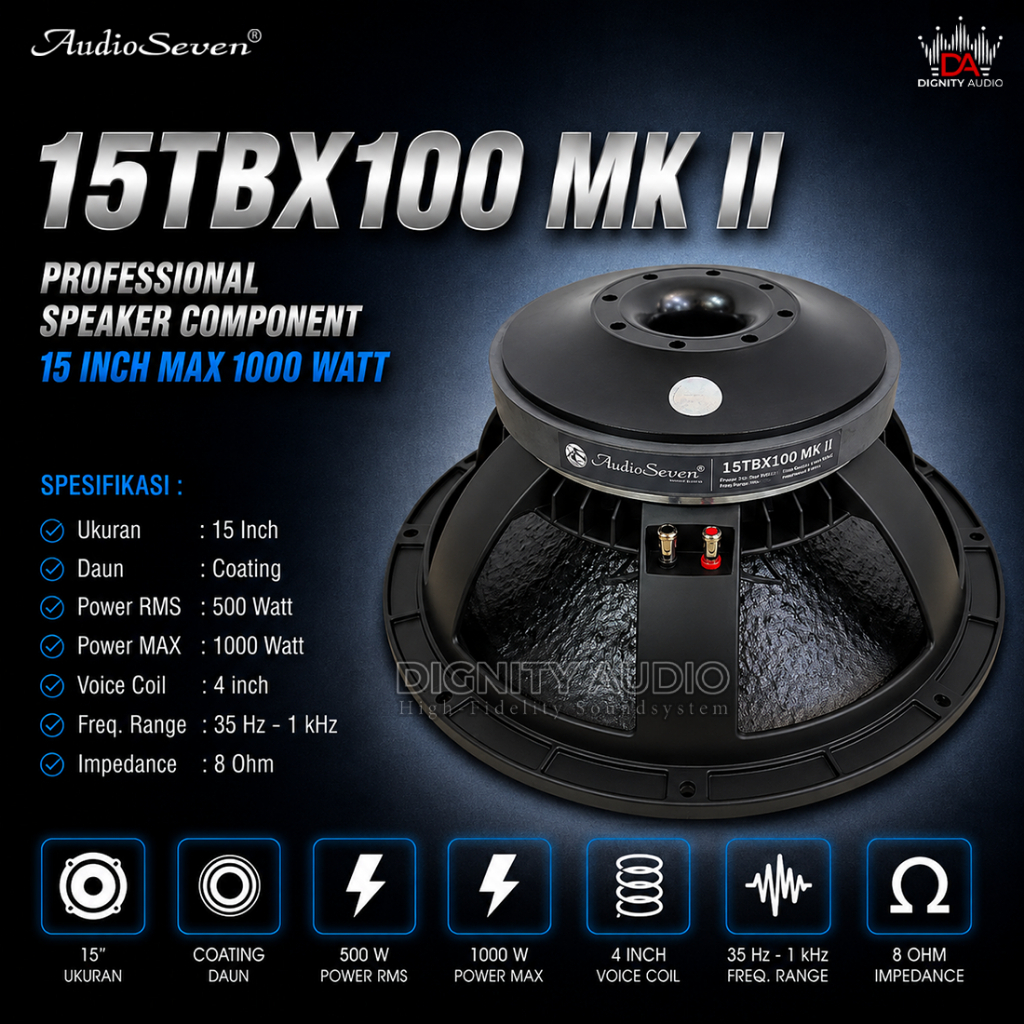 AUDIO SEVEN 15TBX100 | 15 TBX100 | 15 TBX 100 Komponen Speaker 15 Inch Original 1000 Watt