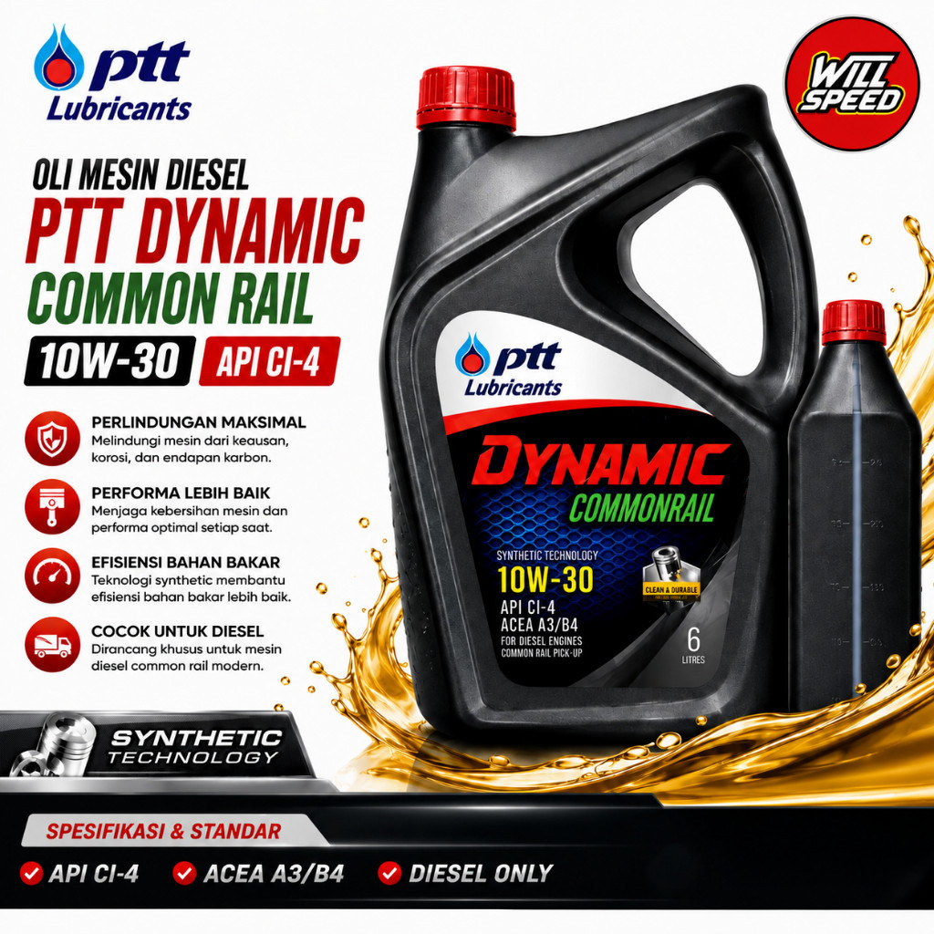 OLI MESIN SOLAR PTT DYNAMIC COMMON RAIL 10W-30 API (CI-4) DIESEL ONLY