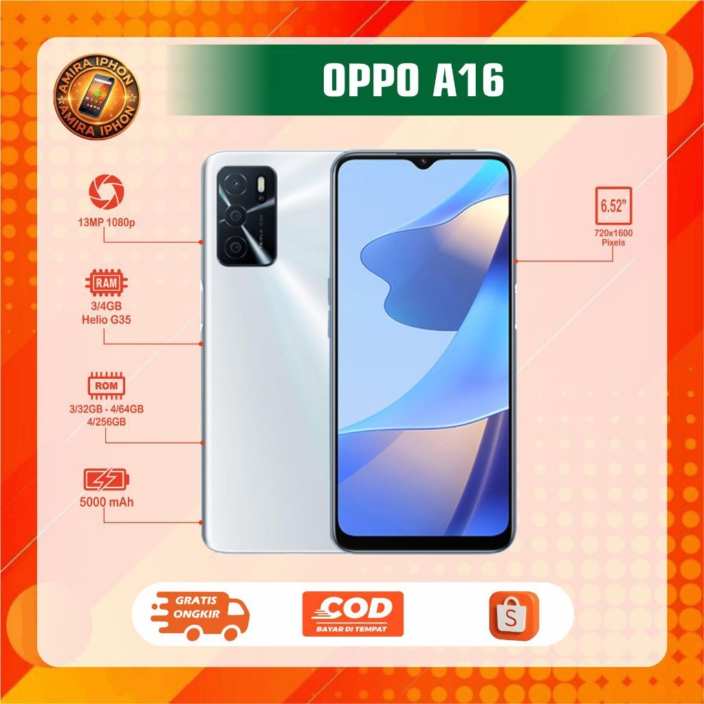 OPPO A16 RAM 3/32GB RAM 4/64GB Second batangan siap pakai