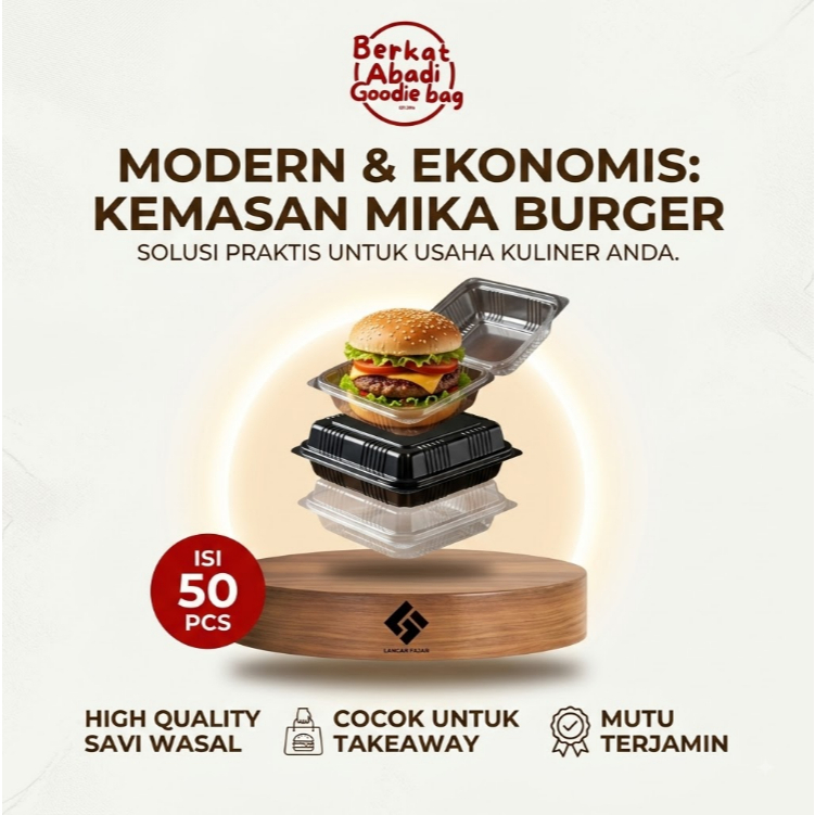 [50 biji] mika burger merk king / mika burger / mika plastik / kotak burger / mika burger isi 50 bij