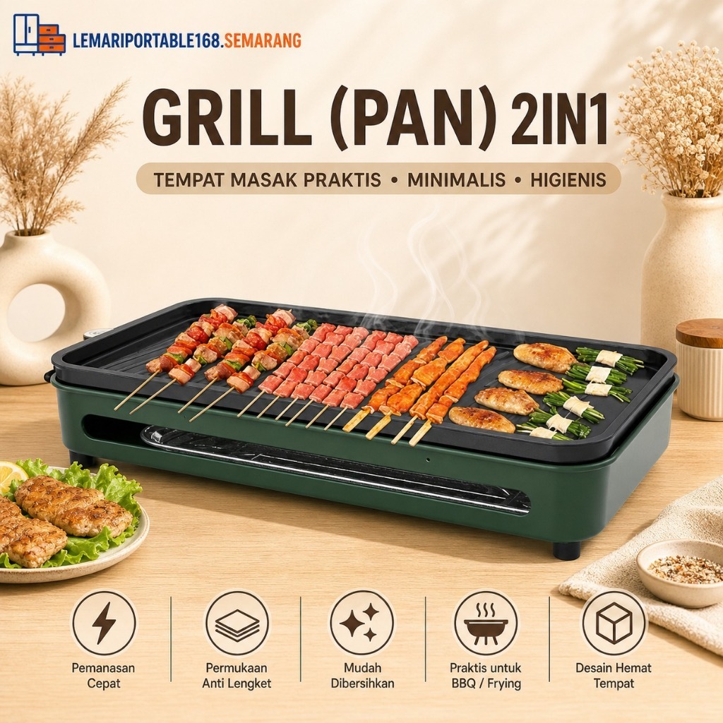 Panggangan Listrik 2 in 1 BBQ Grill Hotpot Elektrik Anti Lengket Alat Panggang Serbaguna