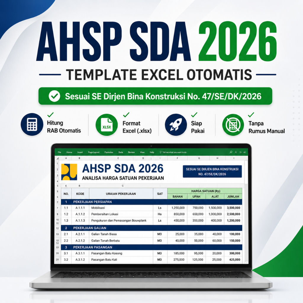 Template Excel AHSP SDA 2026 | Analisa Harga Satuan Pekerjaan Sumber Daya Air Sesuai SE Dirjen Bina 