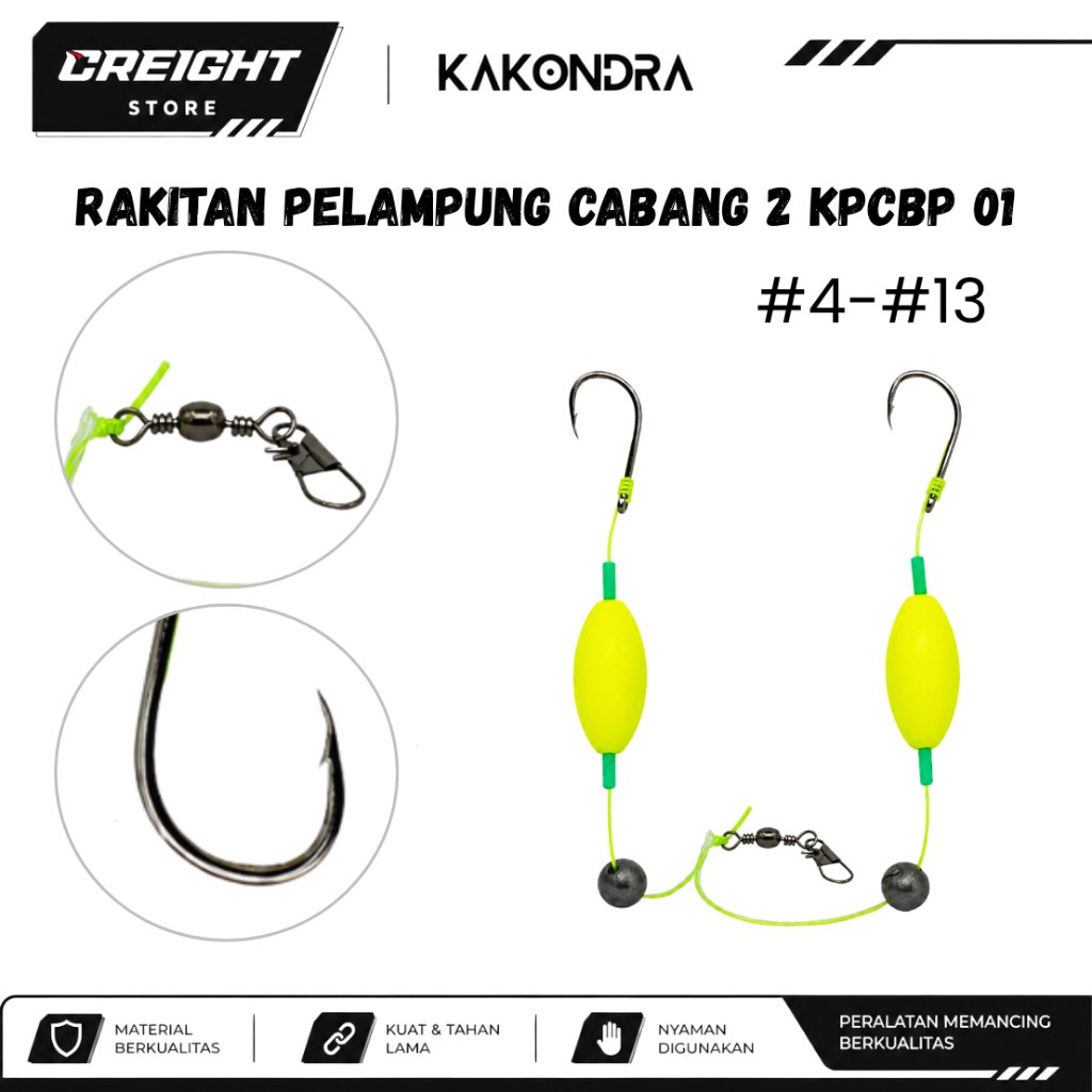 Rakitan Pelampung Cabang 2 KPCBP 01  - Ukuran #4-#13 - Rangkaian Kail Pancing Dasaran Siap Pakai - O