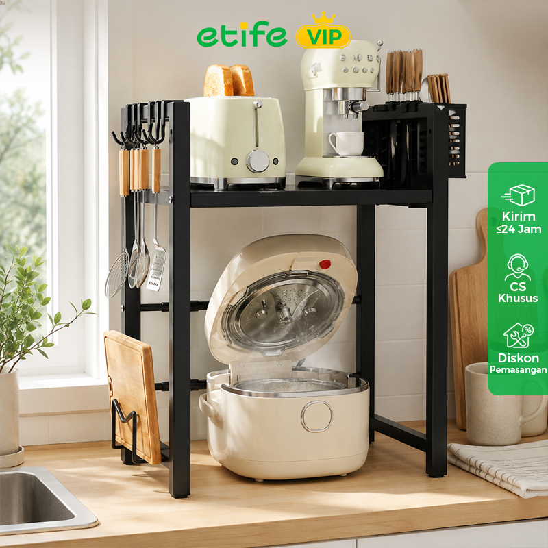 Etife Rak Microwave Rak Serbaguna Rak Bumbu Dapur Portable Rak Panci Rak Oven Rak Besi Tempat Penyim