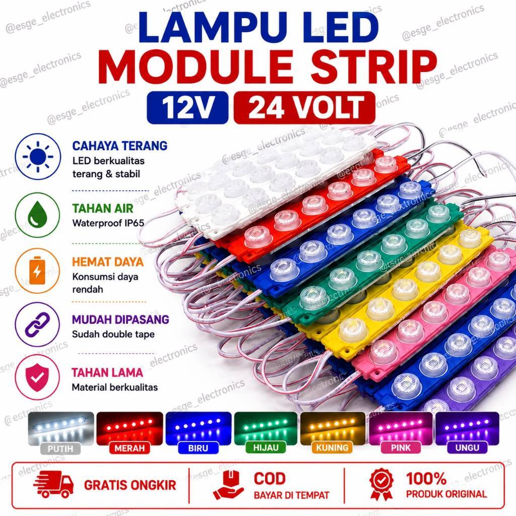 ORIGINAL LAMPU LED MODUL 6 LED 12 VOLT LAMPU CHIP LED LAMPU MODUL STRIP LAMPU LED 6 MATA