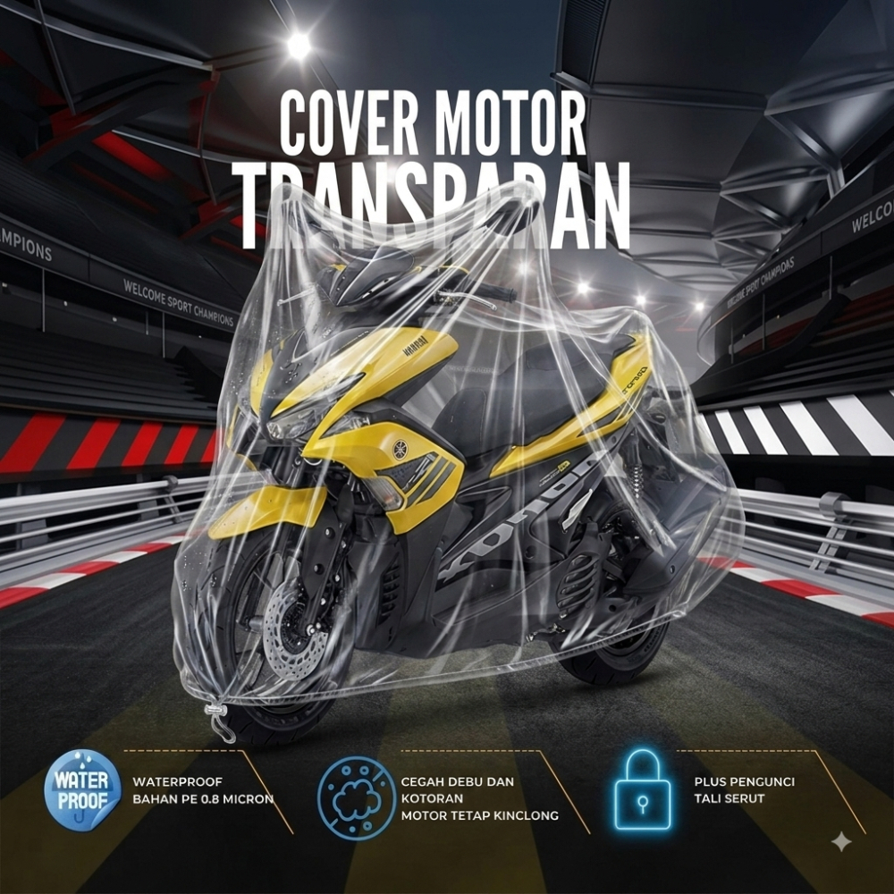 Cover Sarung Penutup Selimut Mantel Motor Transparan Waterproof Bahan Plastik PE Tebal Scoopy Beat V