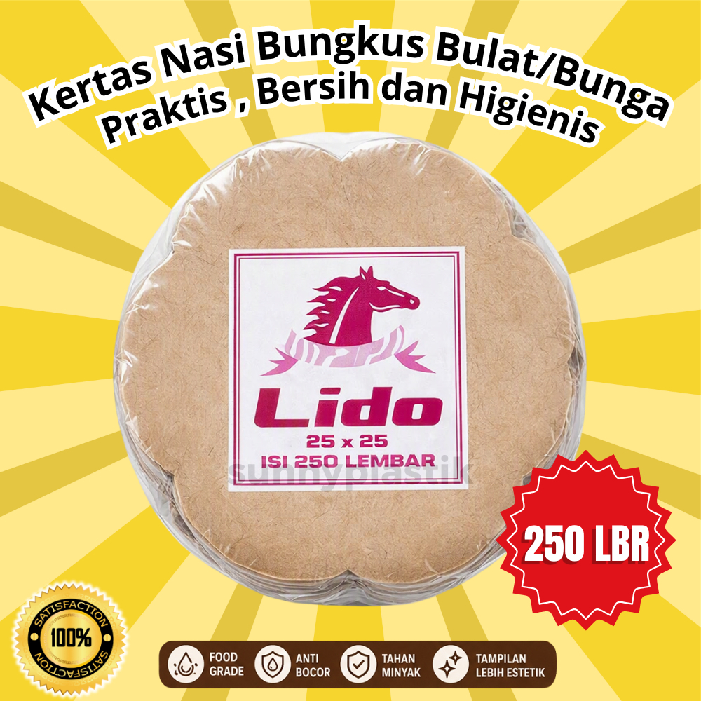 Kertas Nasi Bungkus Bulat/Bunga Lido 25x25 Isi 250 Lembar Food Grade Anti Bocor