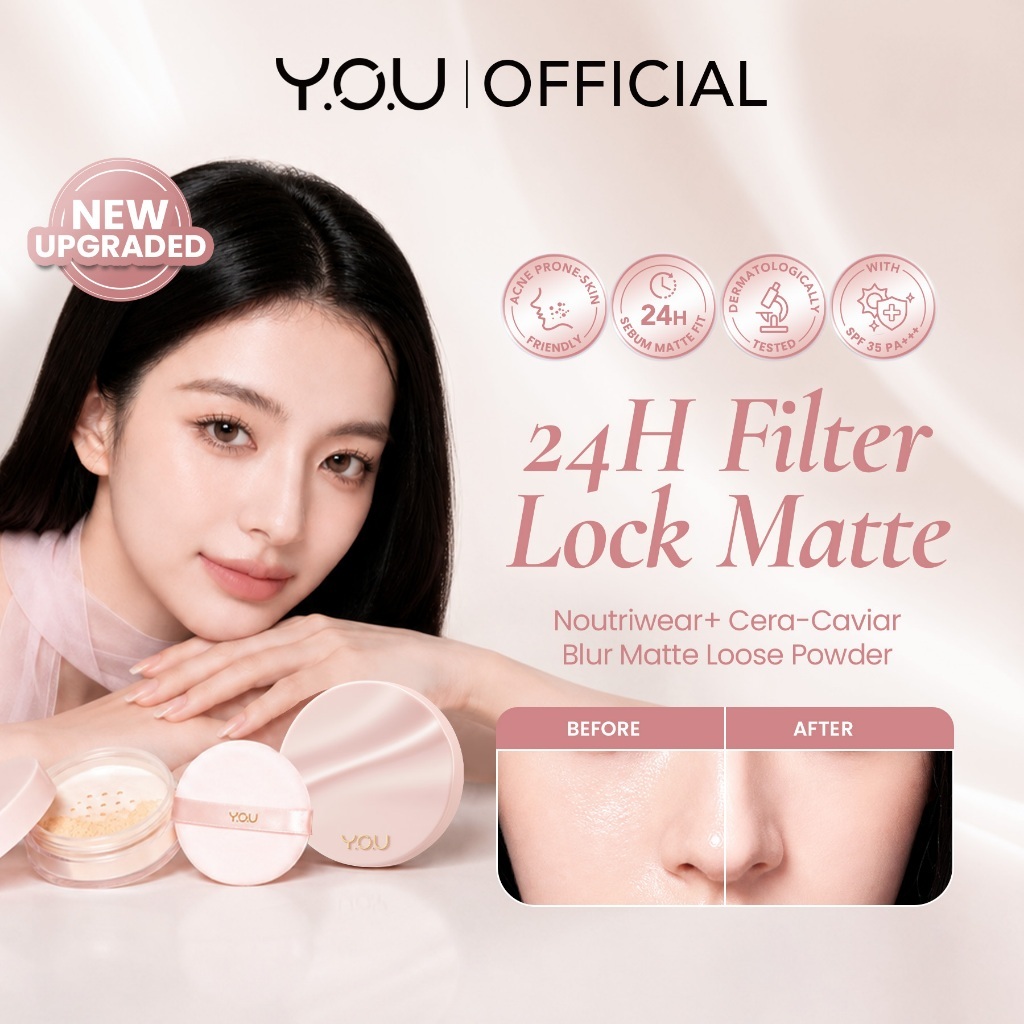 [New Upgrade] YOU Noutriwear+ Cera Caviar Blur Matte Loose Powder | Bedak tahan lama 24 jam | Matte Blur Finish | SPF 35 |Loose Powder Setting Powder
