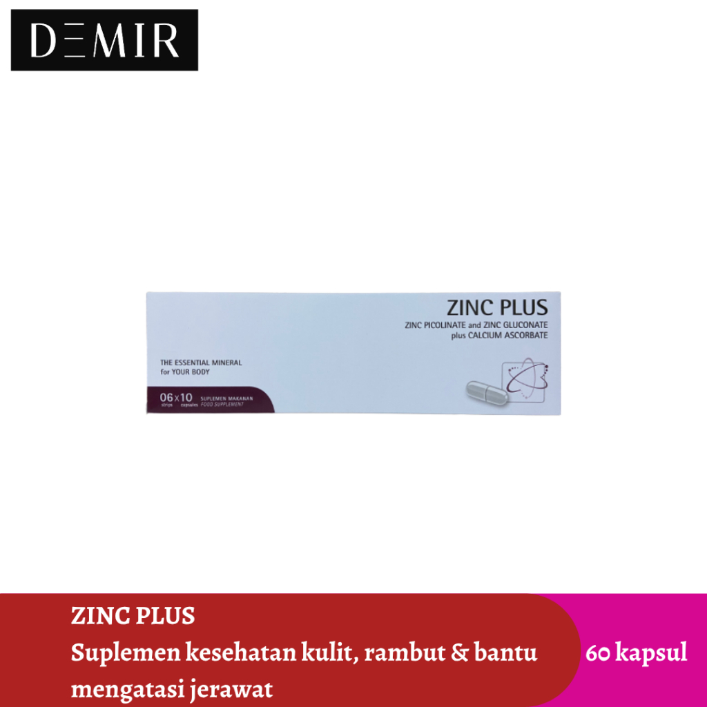 Zinc Plus Box 60 Kapsul Suplemen Kesehatan Kulit & Rambut / Mengatasi Jerawat