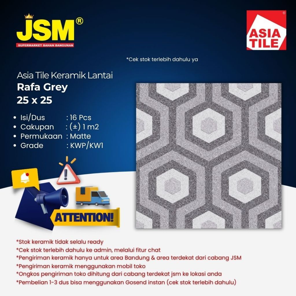 Asia Tile Keramik Lantai Rafa Grey matt 25x25 - JSM Supermarket Bahan Bangunan