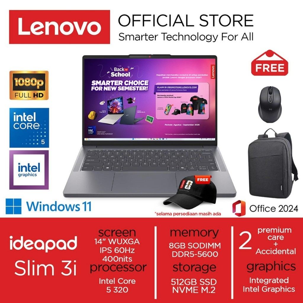 Lenovo Ideapad Slim 3i Core 5 320 512GB SSD 8GB WUXGA IPS Win11+OHS