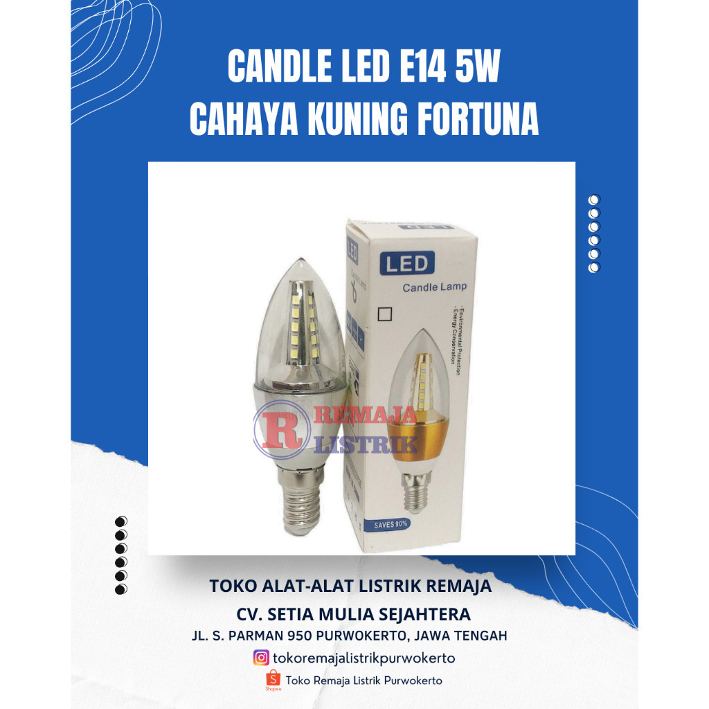 Lampu Candle LED 5W E14 Cahaya Kuning (3.000K) Hinomaru