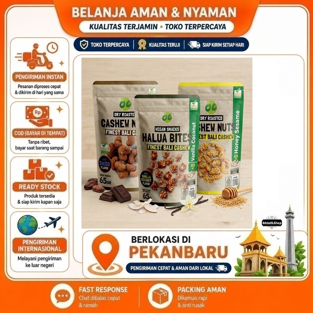 Organic Center Dry Roasted Cashew Nuts Finest Bali Cashew Vegan Snacks Halua Bites - Kacang Panggang