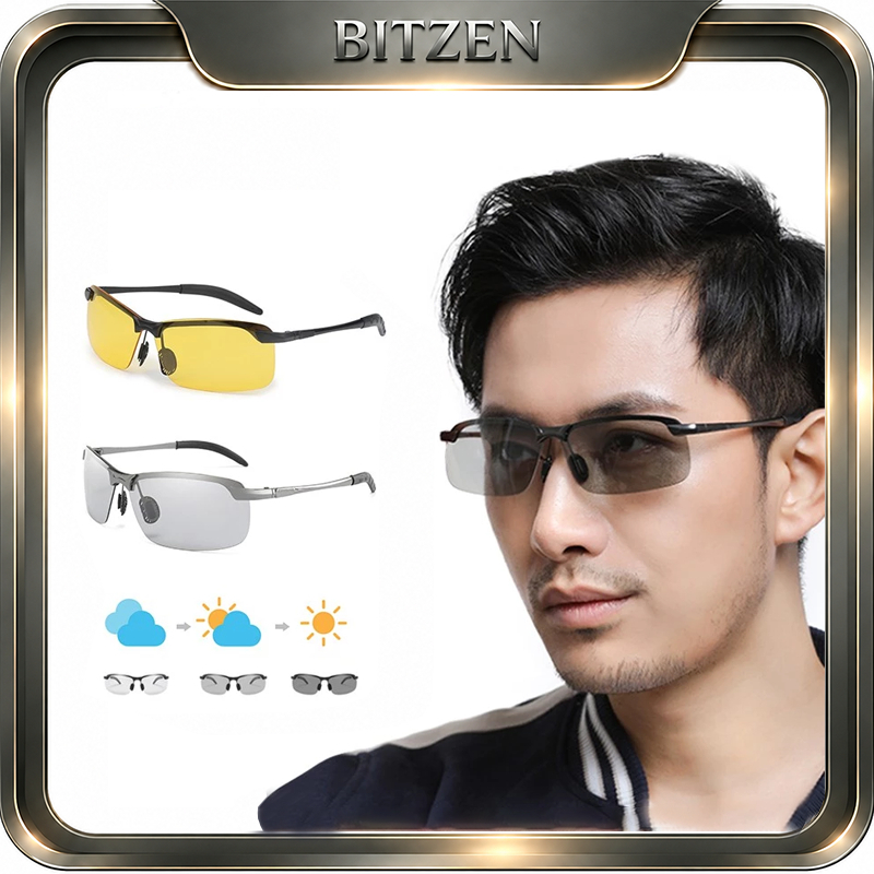 Bitzen Kacamata Potokromik Photochromic Hitam Frame Polarized Malam