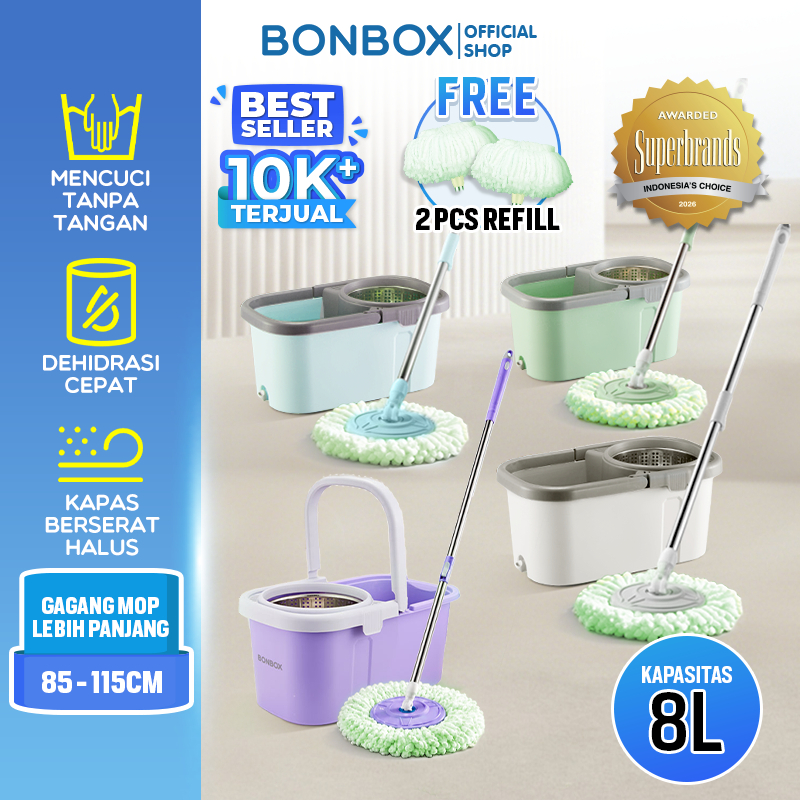 BONBOX PREMIUM Alat Pel Lantai Ember 2 in 1 FREE KAIN PEL CADANGAN Ember Spin Mencuci dan Membilas B