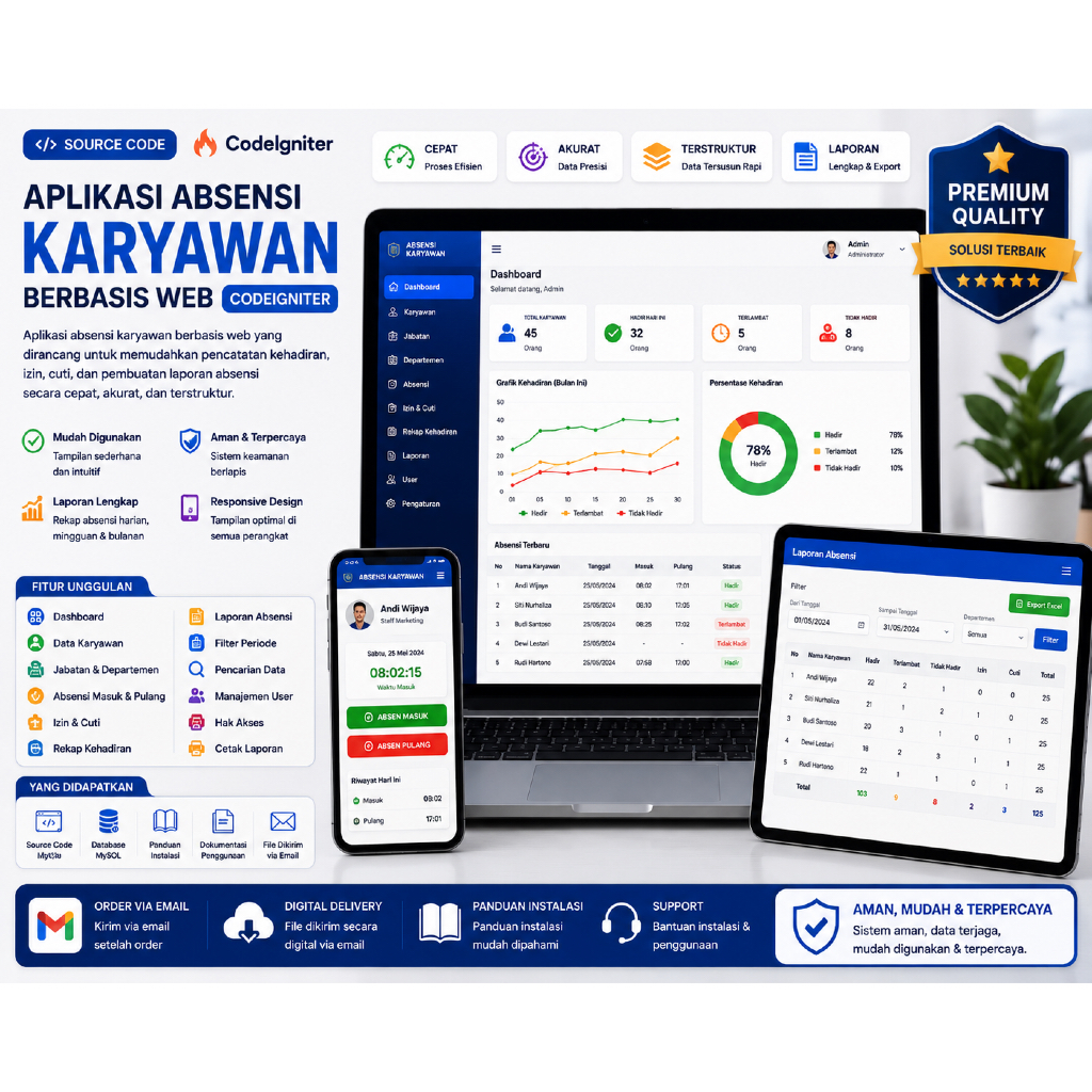 Aplikasi Absensi Karyawan Berbasis Web CodeIgniter | Source Code Sistem Absensi & Rekap Kehadiran