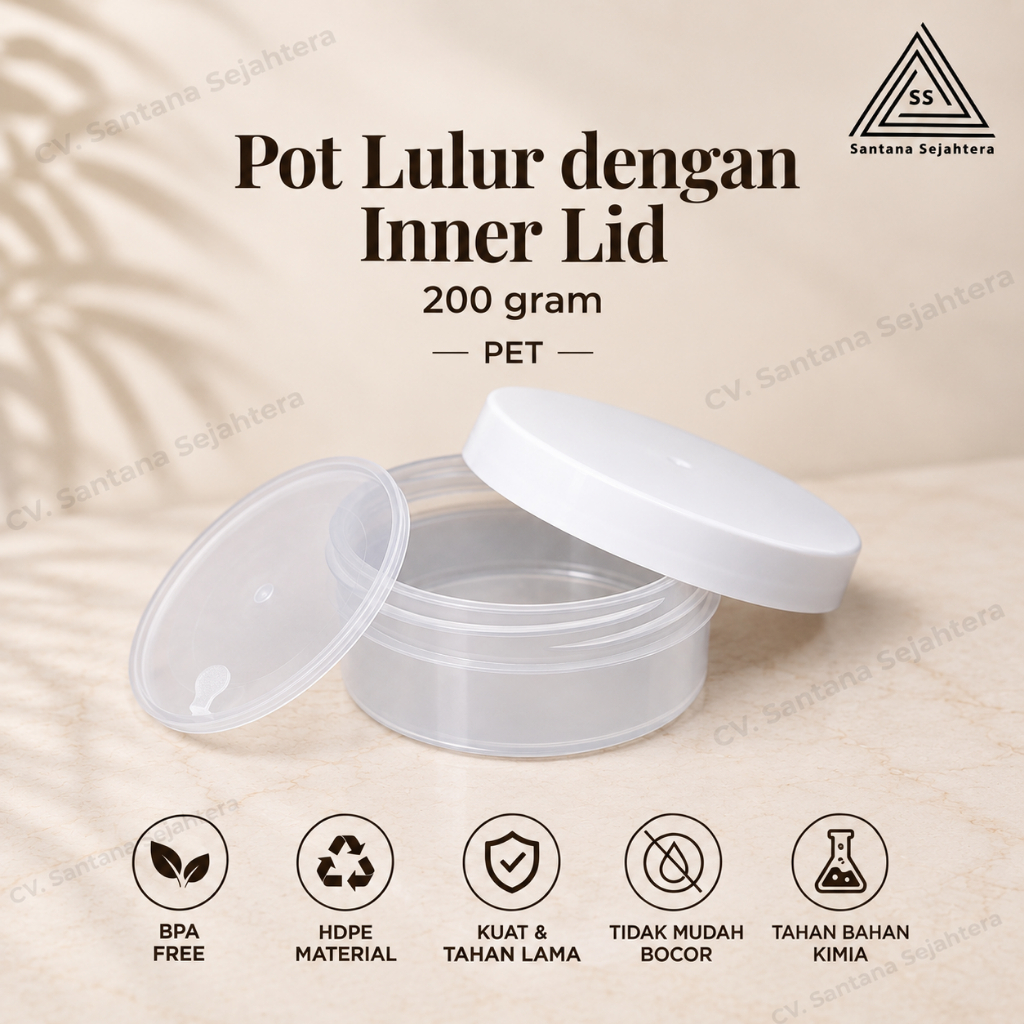 Pot Lulur 200 ml dengan Inner Lid ( Tutup Dalam )