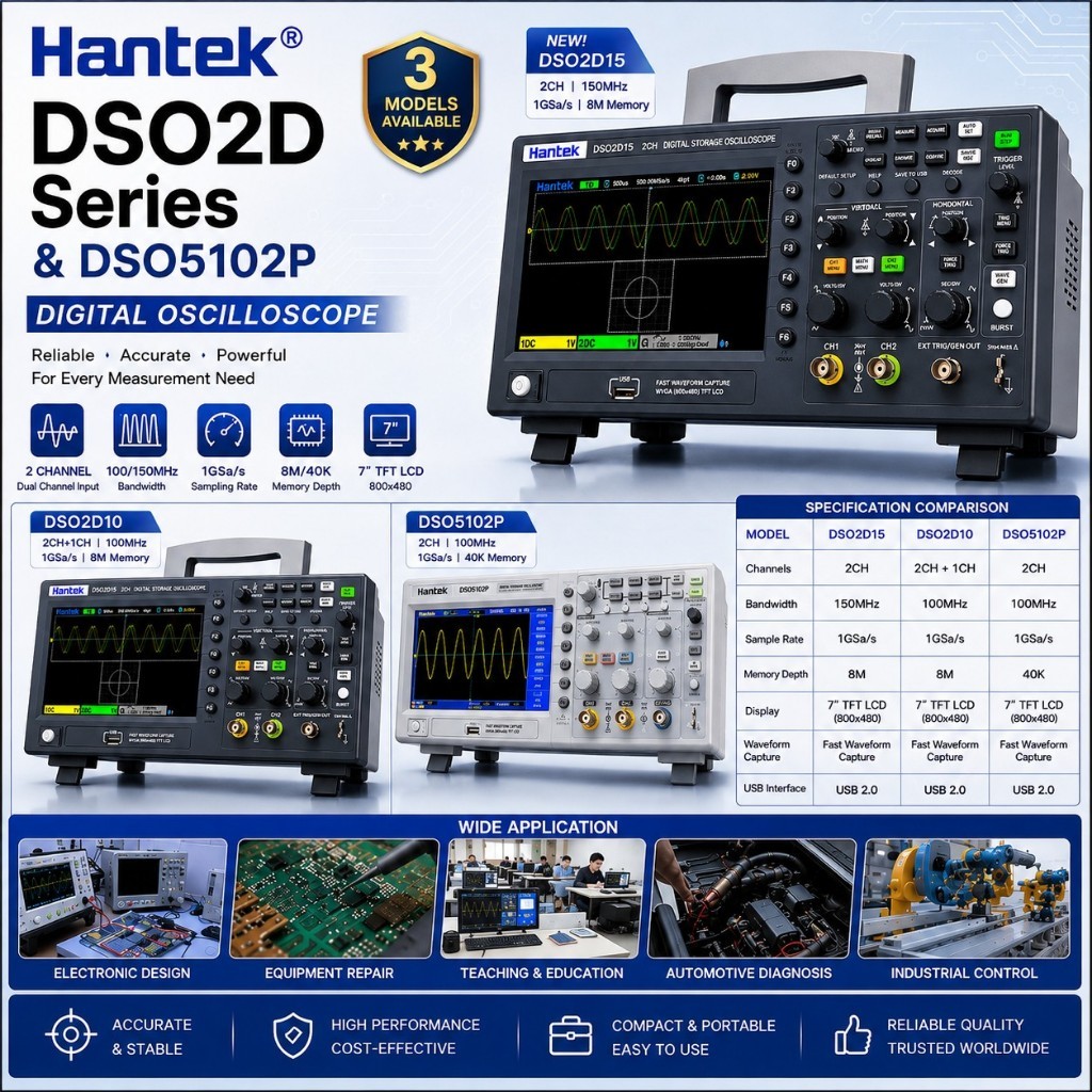 HanTek Osiloskop Digital DSO2D15 DSO2D10 Osiloskop USB DSO 2D15 2D10 Penguji Multimeter 2 Channel Sa