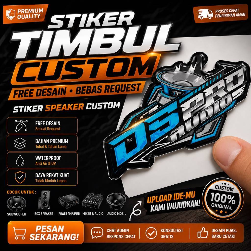 Stiker Timbul Custom Speaker Waterproof Anti Air UV untuk Subwoofer Box Speaker Audio Mobil