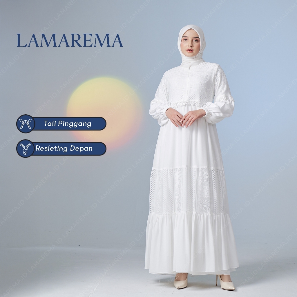 LAMAREMA Liva Gamis Abaya Brokat Renda Putih