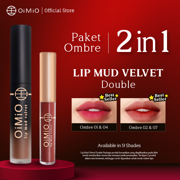 OiMiO Lip Mud Velvet Double Package - Lipcream Paket Ombre Lipstick Korean Look 2 in 1 Ringan Waterp
