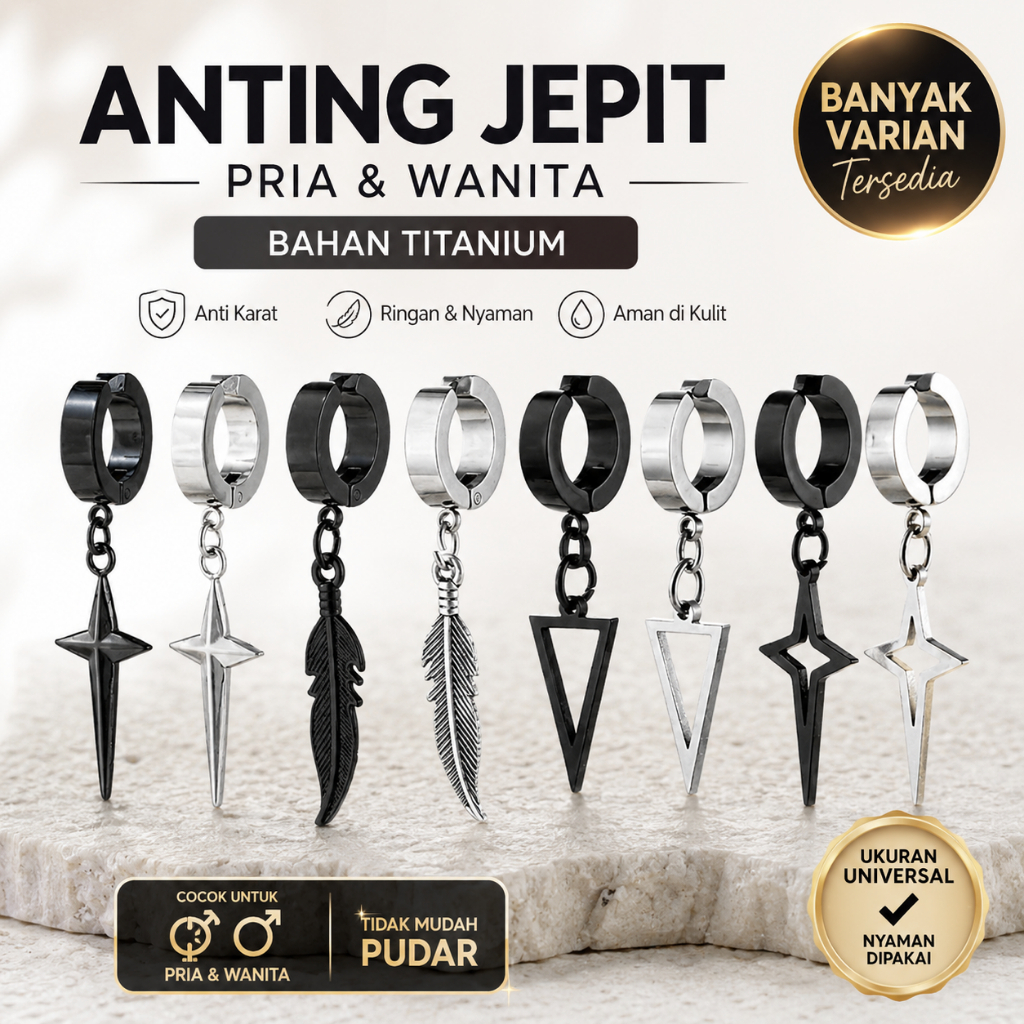 Anting Jepit Pria Anting Style Korea Jepit Pria Anting Jepit Titanium Pria Bisa COD 1PCS