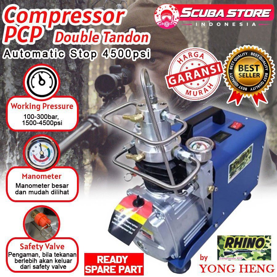 Mini Compressor PCP Rhino 300Bar 4500Psi Auto Stop Bocap Airsoft Pompa Senapan Angin Selam Dive