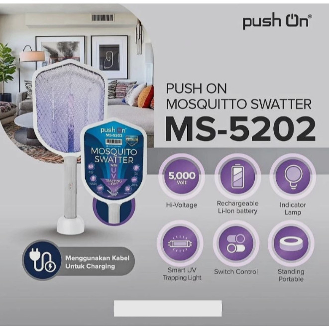 RAKET NYAMUK PUSH ON MS 5202 MOSQUITO SWATTER WITH UV TRAPPING LIGHT