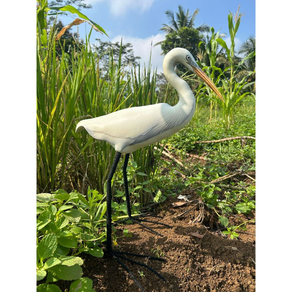 Patung Burung Kuntul sawah Putih Pikat - Bahan Spons EVA Anti Pecah