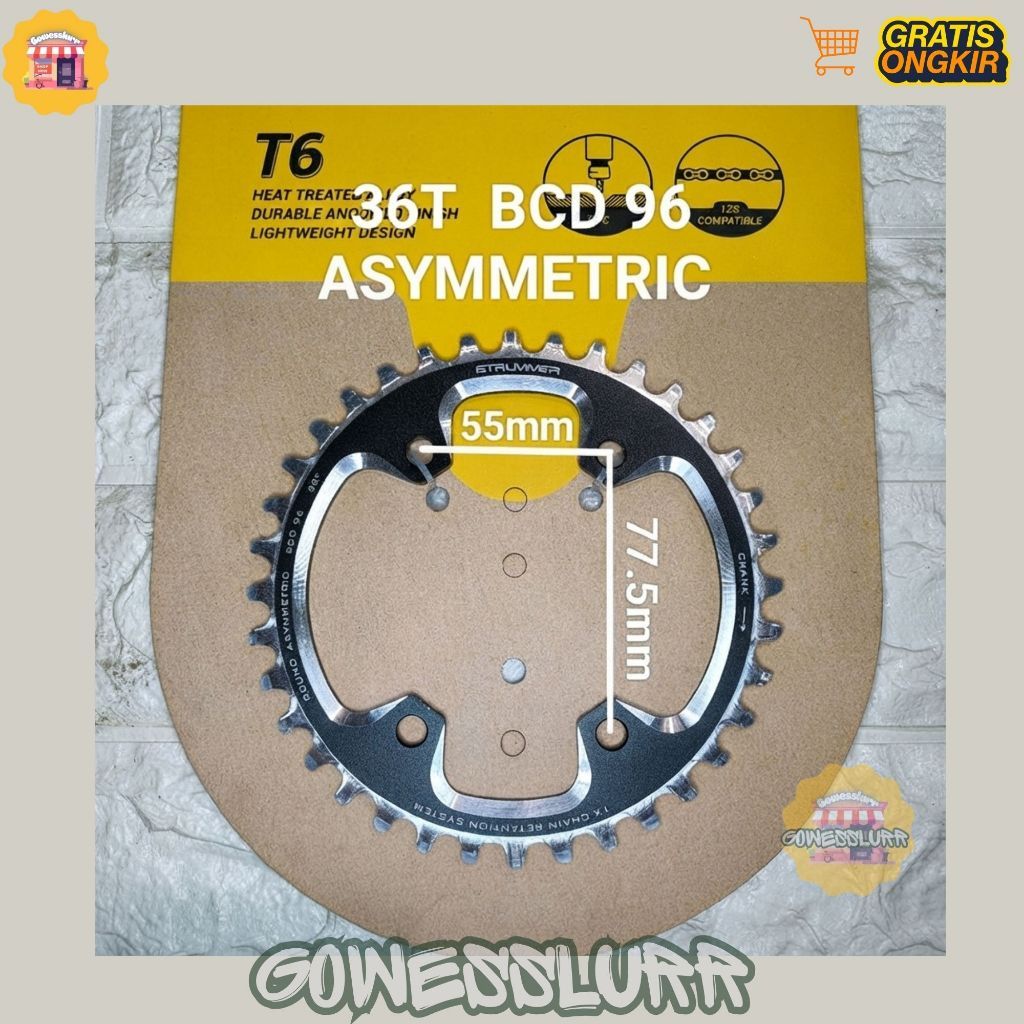 BARUU Chainring Crank Asymmetric BCD 96 STRUMMER 36T 38T 40T Narrow Wide ROUND Alloy CNC - 40T BCD 9