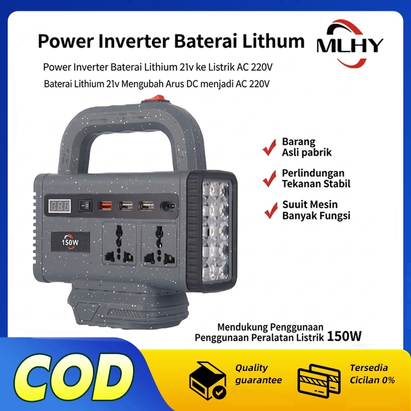 MLHY Inverter Cerdas Portabel MLHY 21V‑220V dengan Lampu LED Senter, Soket USB, Pembangkit Listrik M