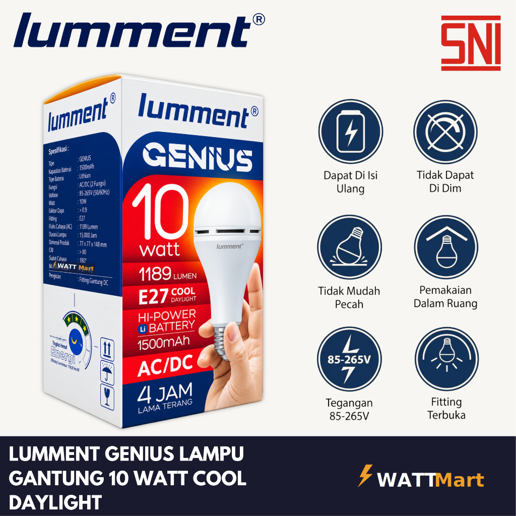 LUMMENT LAMPU GANTUNG GENIUS 10 WATT COOL DAYLIGHT DESAIN PRAKTIS HEMAT ENERGI