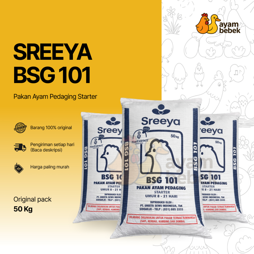 SREEYA BSG 101 R - Pakan Ayam Pedaging (Broiler) | Starter Usia 8–21 Hari | REPACK | Emak Farm