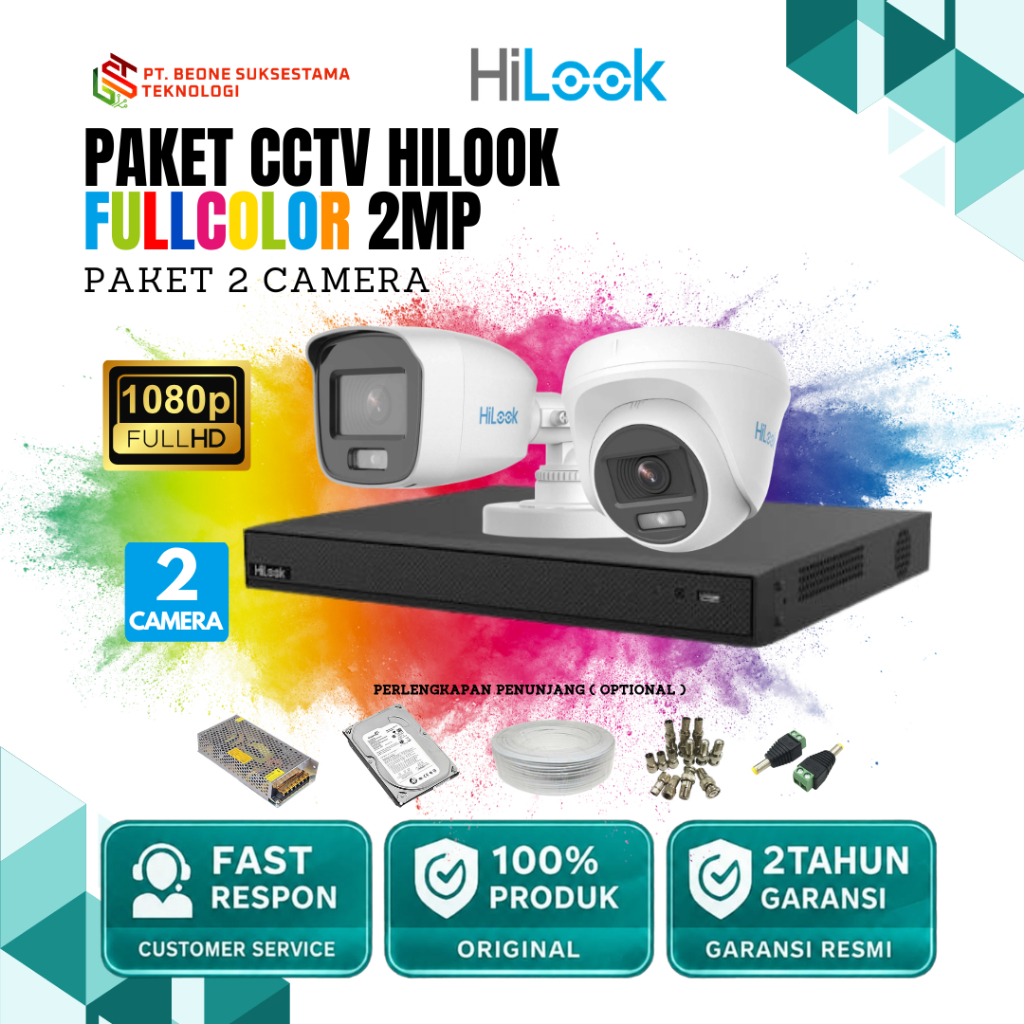 Paket CCTV Hilook FULLCOLOR 2MP 2 Channel Kamera Lengkap