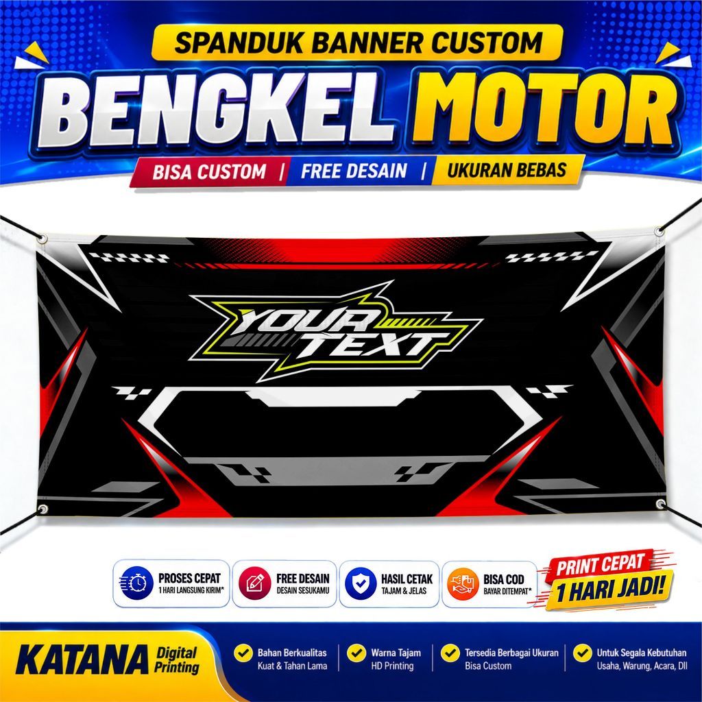 Backdrop Spanduk Bengkel Motor Custom - Spanduk Banner Bengkel Motor Custom Desain Racing 04