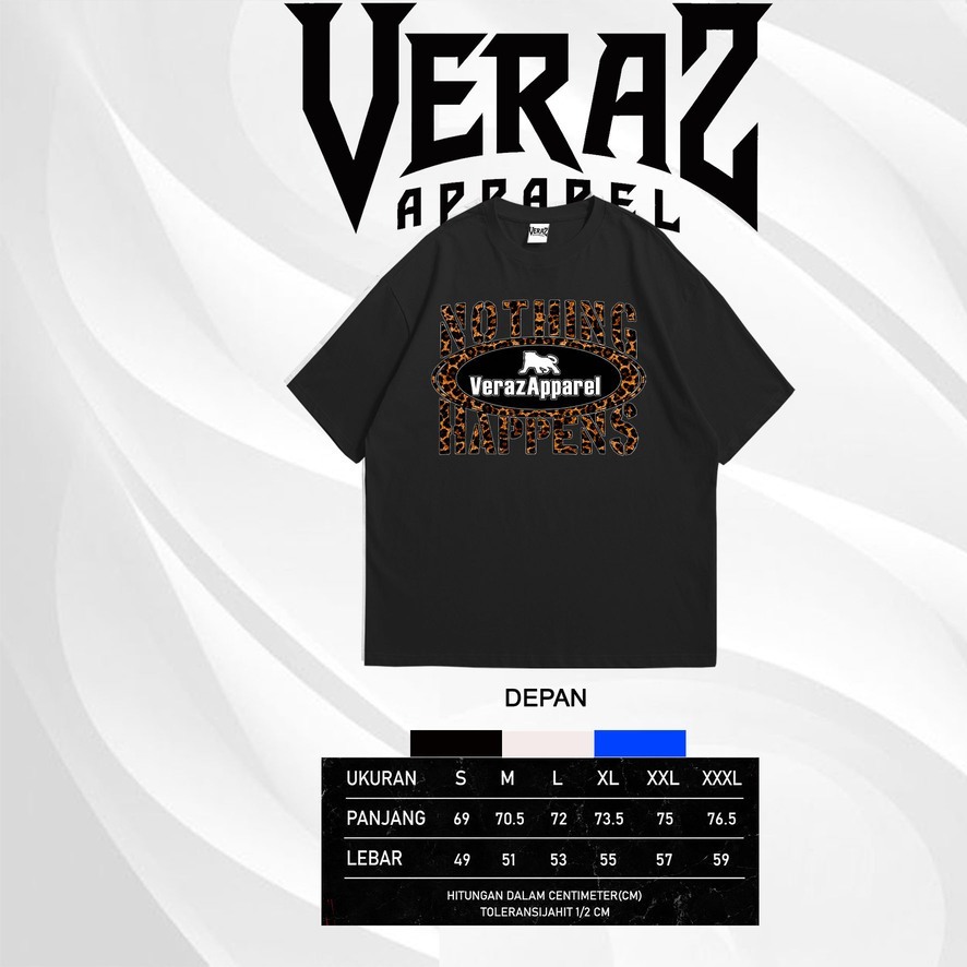 Kaos T-Shirt Pria Veraz Apparel Nothing Happens Motif Leopard Hitam Lengan Pendek KATUN 24S