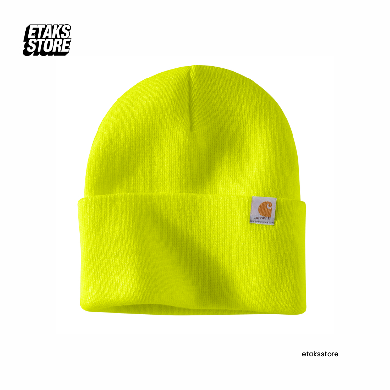 Kupluk Carhartt New Knit Cuffed Beanie Small Logo Brite Lime | Headwear Workwear Beanie| Import USA 