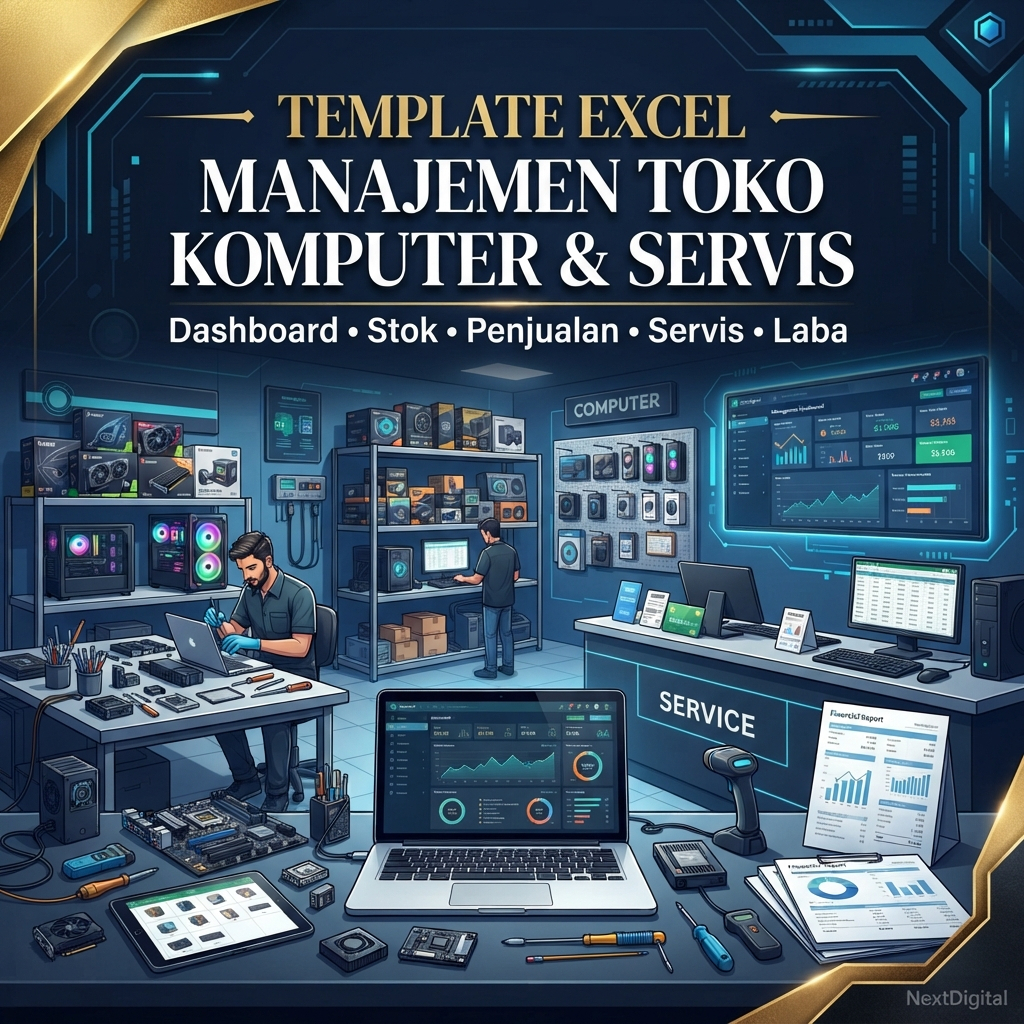 Template Excel Toko Komputer & Servis | Stok, Penjualan & Servis