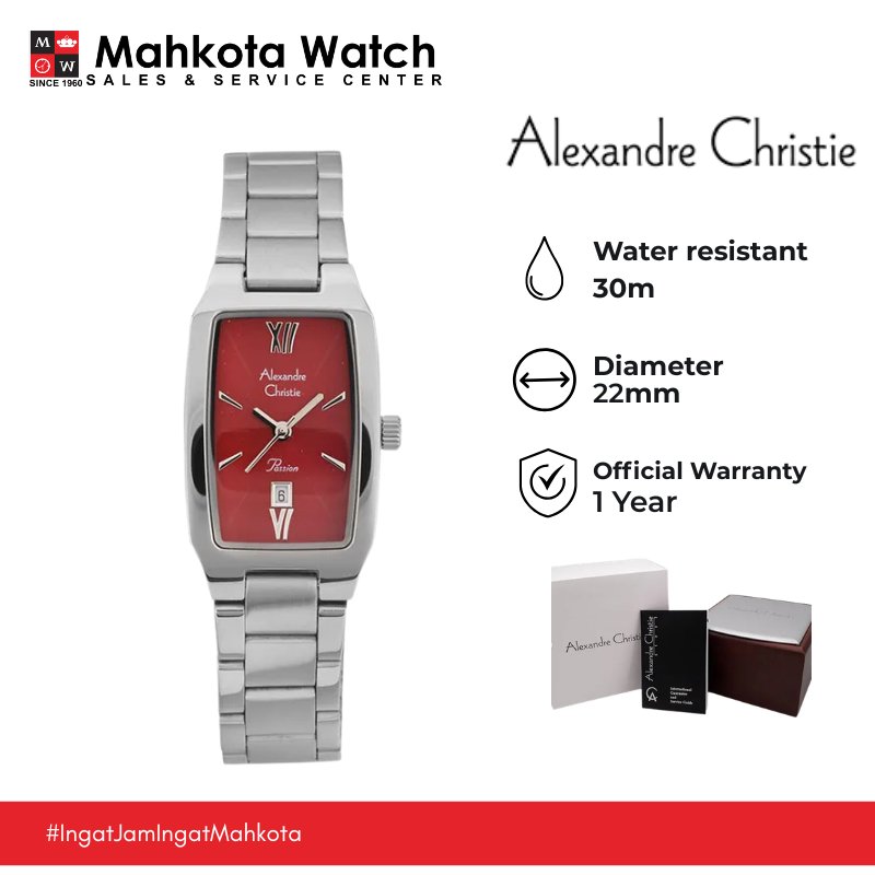 JAM TANGAN WANITA ALEXNDRE CHRISTIE AC 2455LD 2455 LD DIAL MERAH ORIGINAL