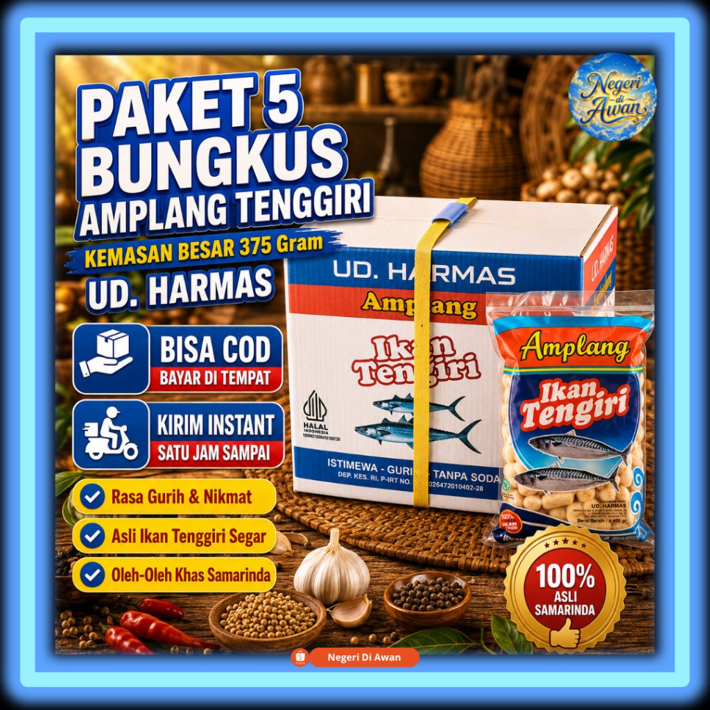 Paket 5 Bungkus x 375 Gram Kerupuk Amplang Ikan Tenggiri Asli Samarinda UD Harmas  | Oleh Oleh Khas 