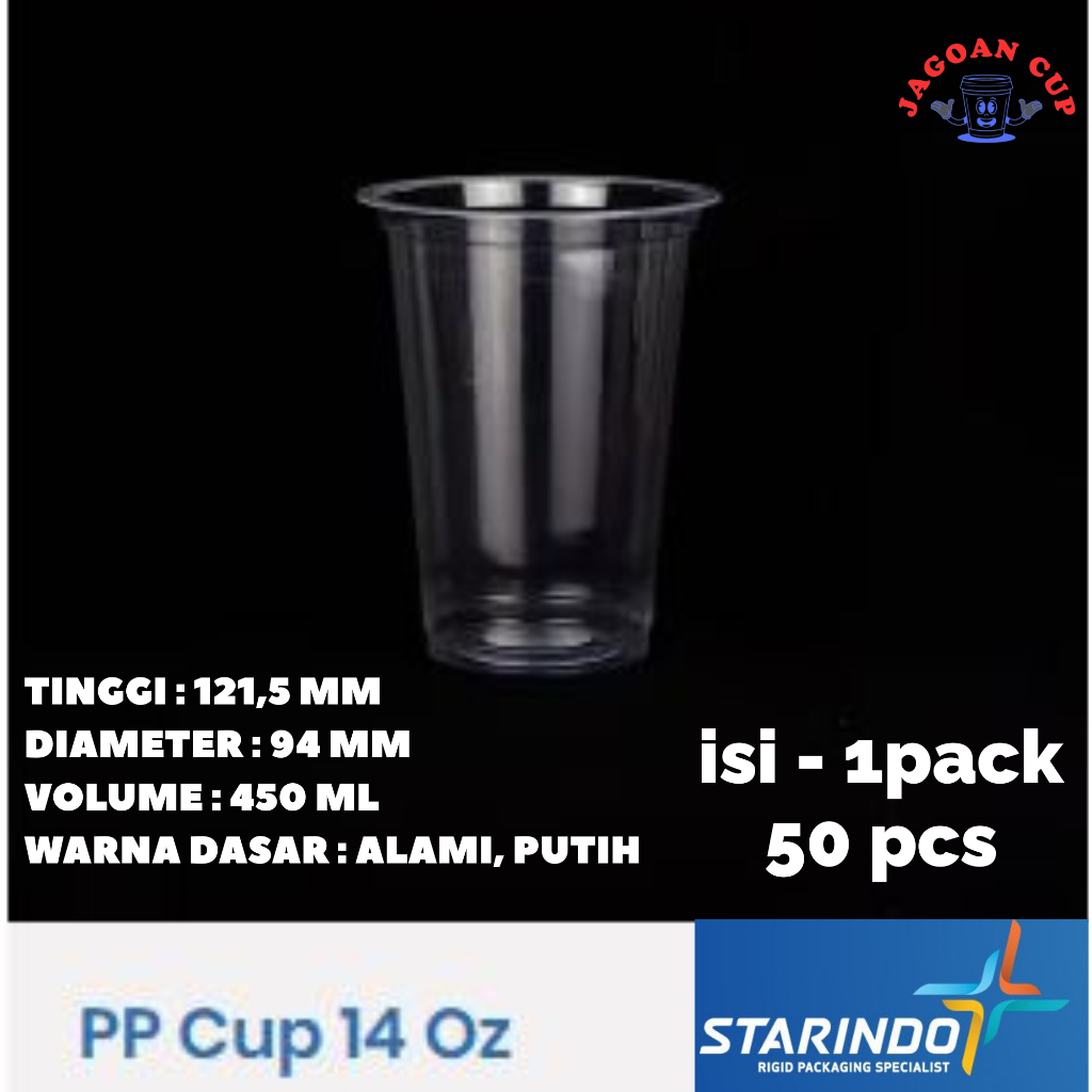 Gelas Plastik 14 Oz Polos DATAR/FLAT Starindo / Pp Cup Starindo 14 Oz