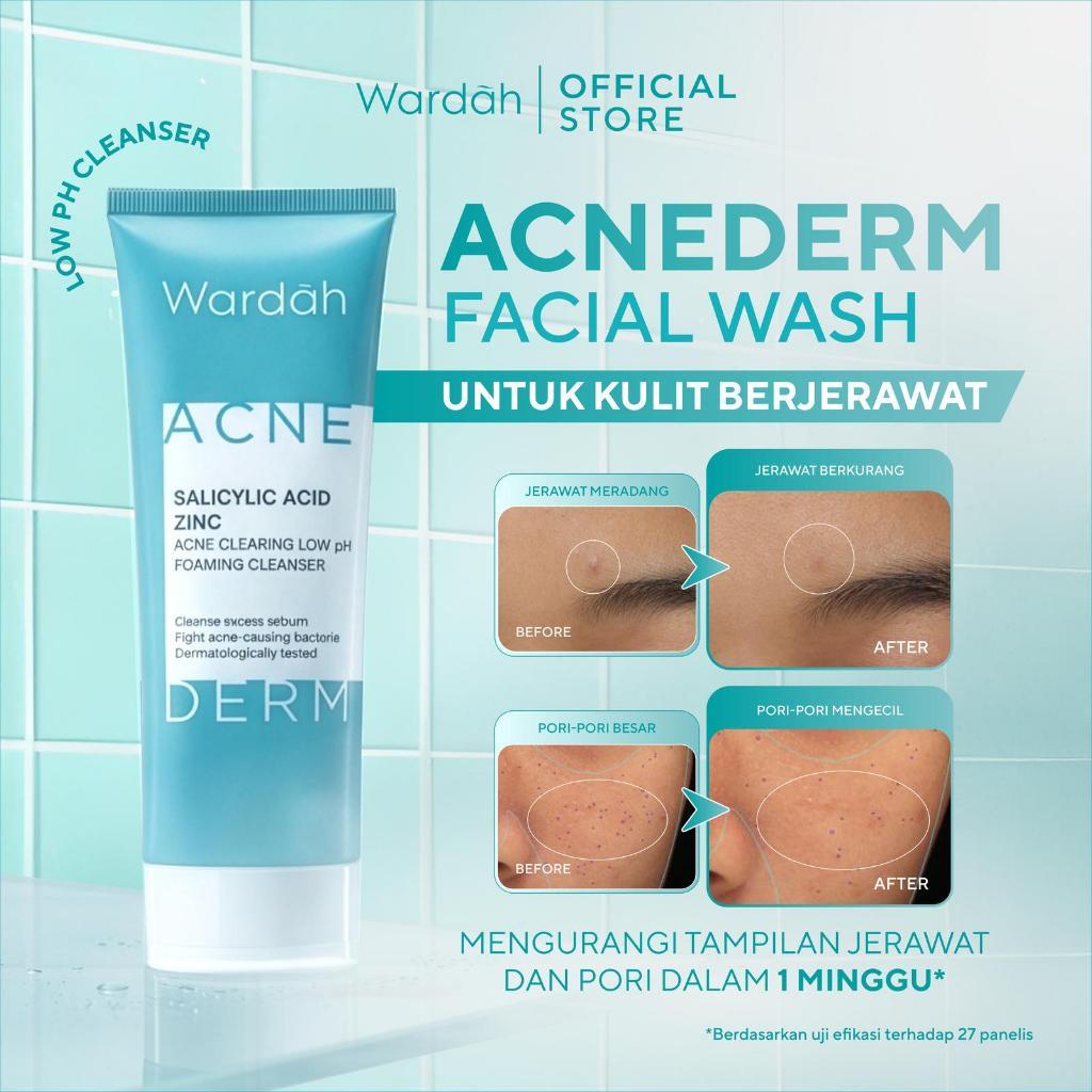 Wardah Acnederm Facial Wash Salicylic Acid Zinc Acne Clearing Low pH Foaming Cleanser - Sabun Cuci M