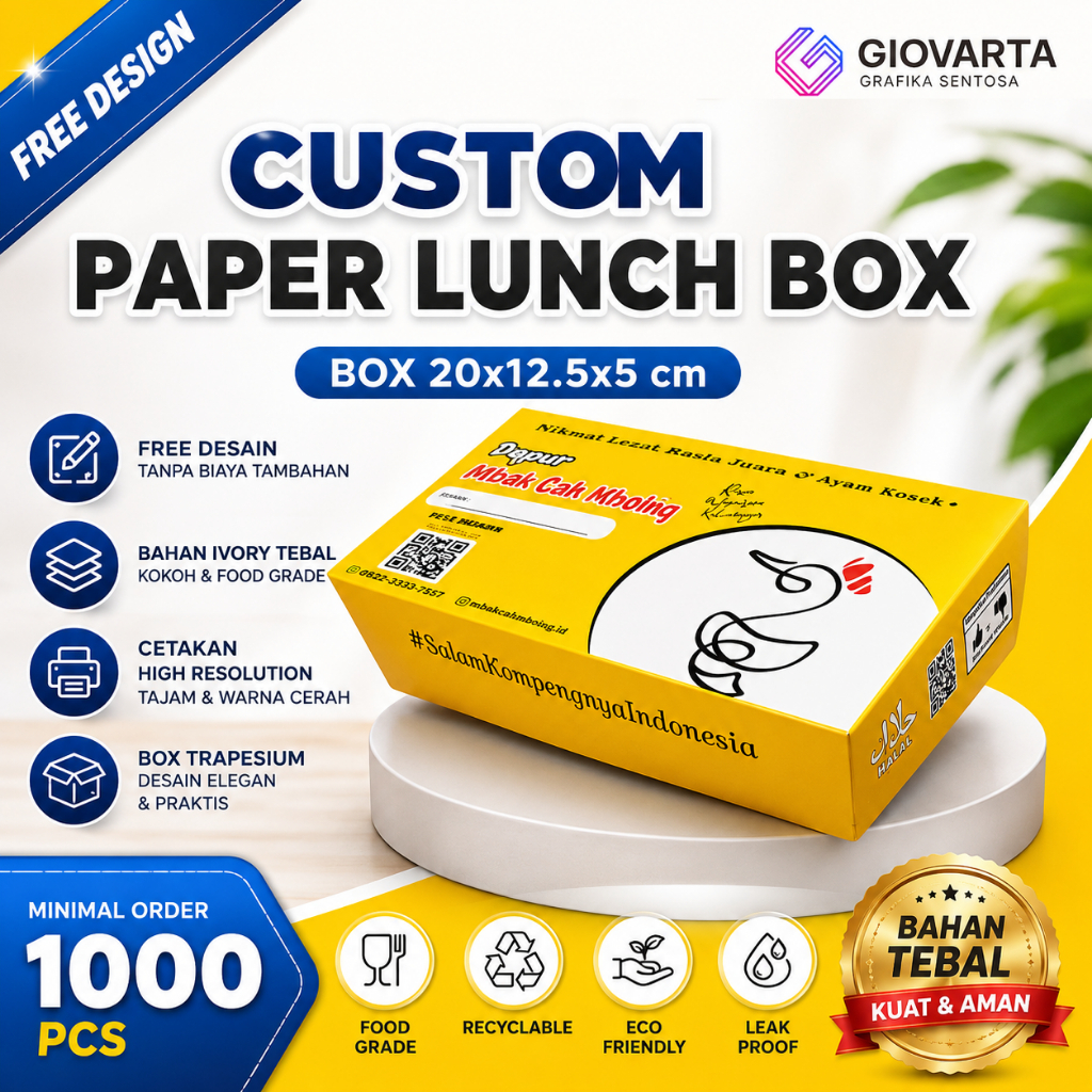 Lunch Box Paper / Paper Box Lunch / Lunchbox Ivory Custom Desain