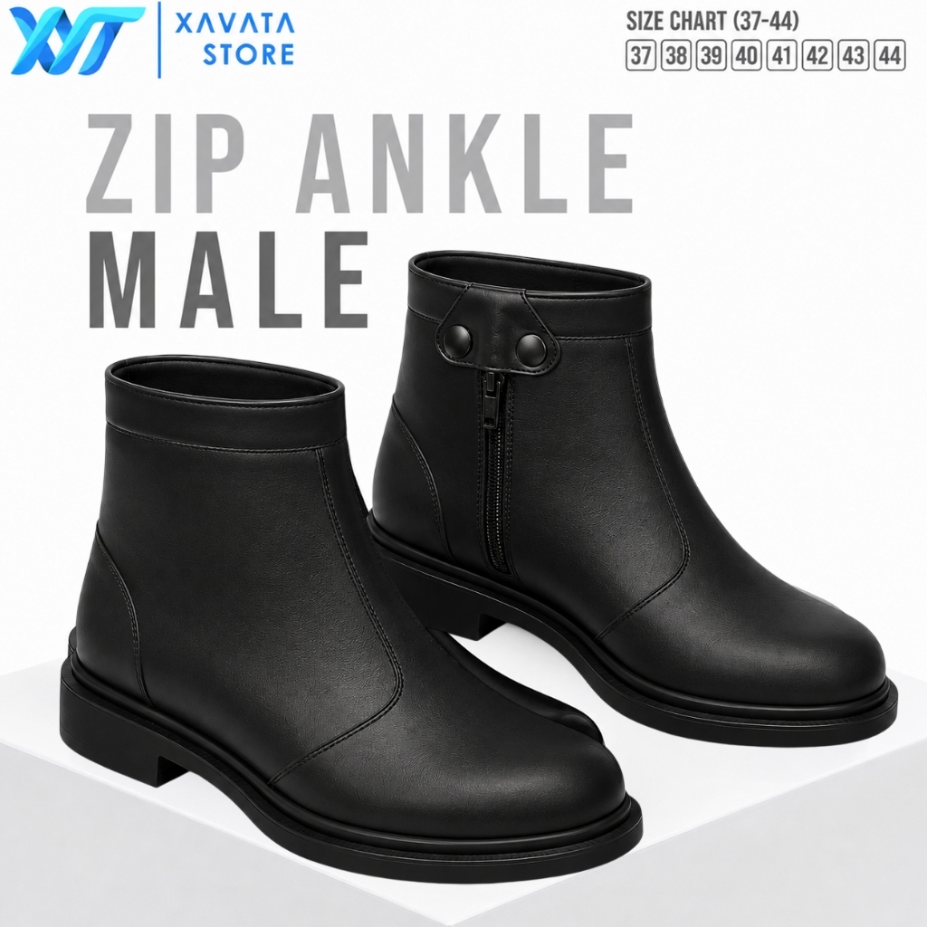 Sepatu Boots Pria Zipper Hitam Doff | Ankle Boots Casual Formal | Boots Pria Elegan Model Modern Siz